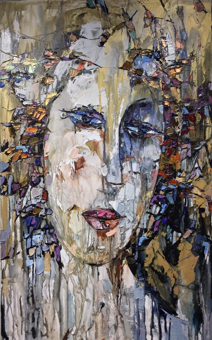 Abstract Figure 3 – original acrylic on canvas by Maya Eventov, 48″ × 30″