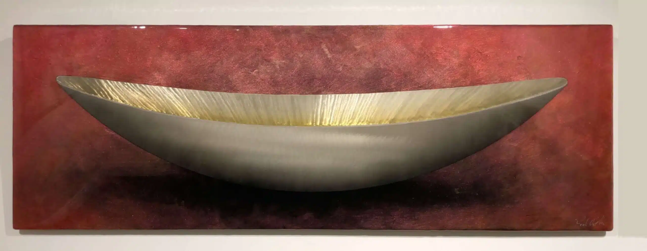 Red Rust Vessel – original mixed media and resin on panel by Red Wolf, 16″ × 48″