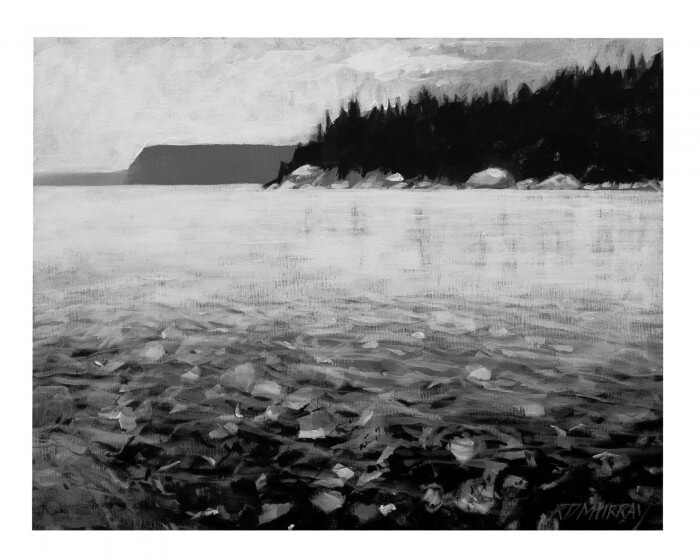 RD Murray Shallow Rocky Shore Line BW 16x20