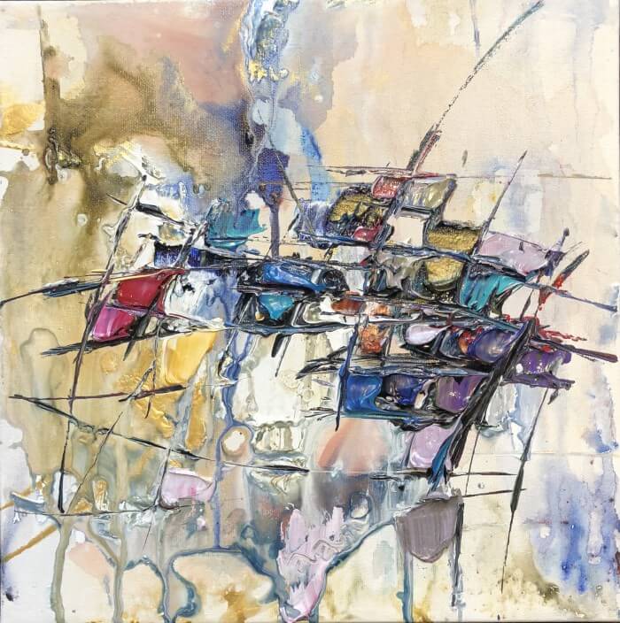 Abstract 4 – original acrylic on canvas by Maya Eventov, 12″ × 12″