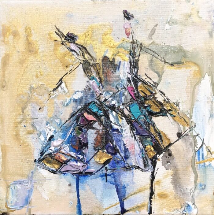 Abstract Dancers 6 – original acrylic on canvas by Maya Eventov, 12″ × 12″