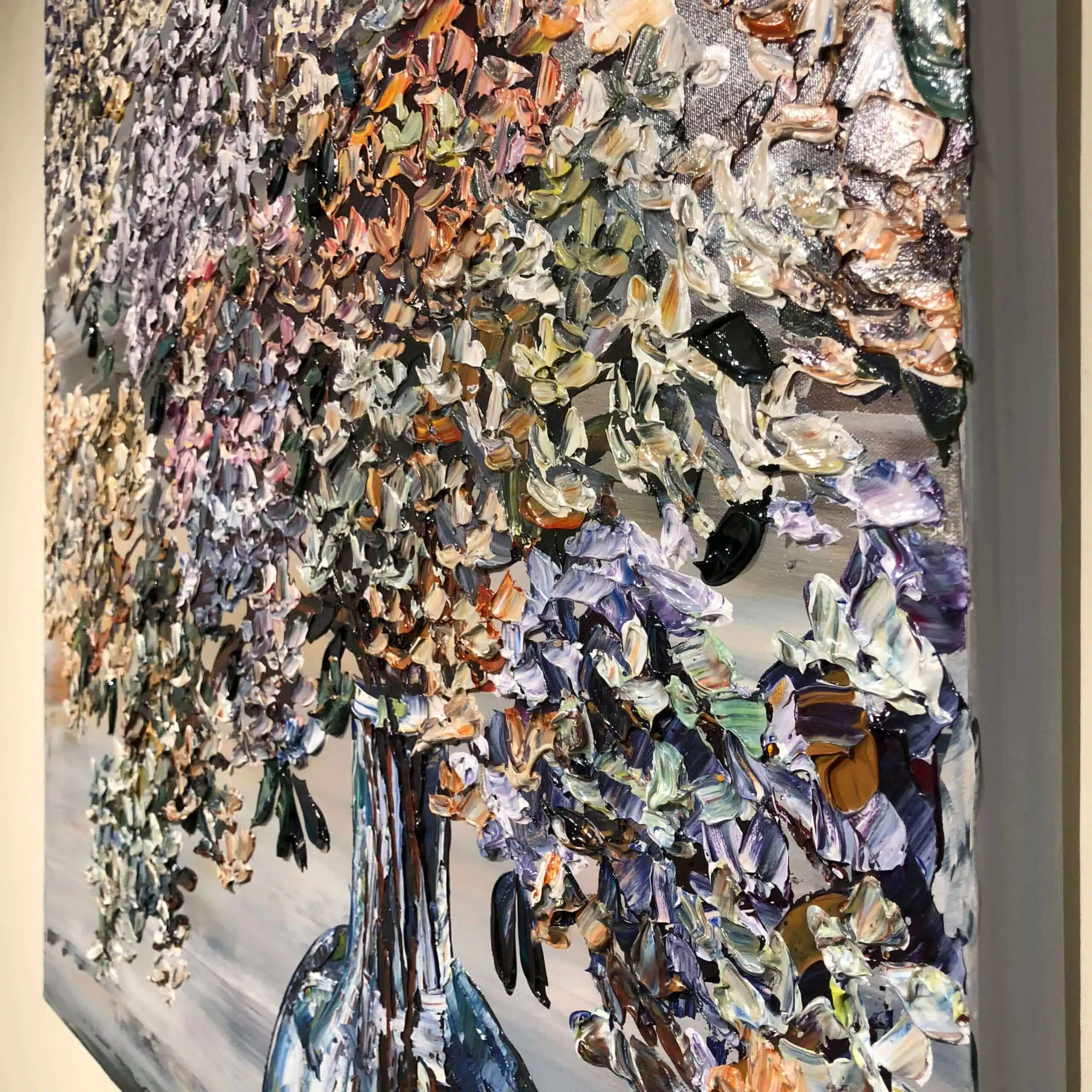 Floral Hydrangea and Vase – original acrylic on canvas by Maya Eventov, 36″ × 36″