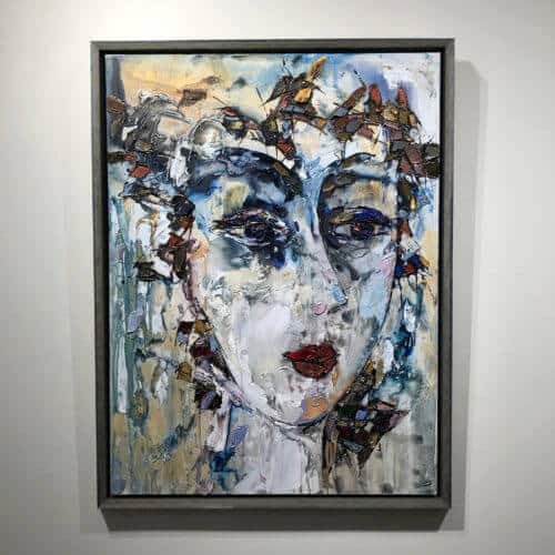 Abstract Figure 4 – original acrylic on canvas by Maya Eventov, 40″ × 30″ — framed view