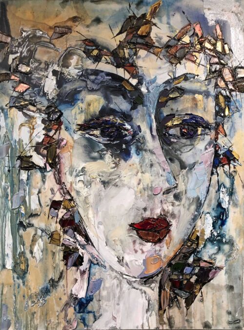 Abstract Figure 4 – original acrylic on canvas by Maya Eventov, 40″ × 30″