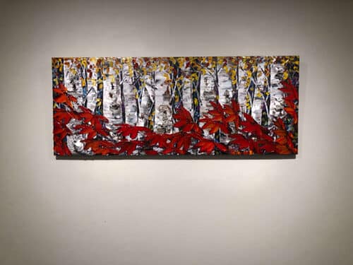 Birch, Night Birch 2 – original acrylic on canvas by Maya Eventov, 24″ × 60″