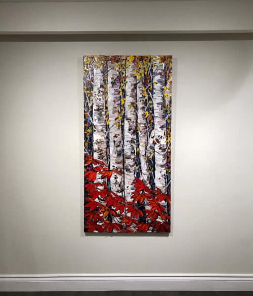 Birch, Night Birch 2 – original acrylic on canvas by Maya Eventov, 60″ × 30″