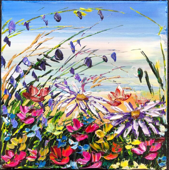Flowers E – original acrylic on canvas by Maya Eventov, 12″ × 12″