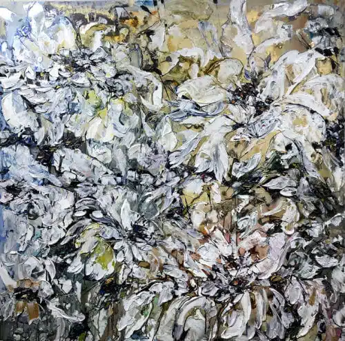 Maya Eventov Abstract White Flowers 48x48