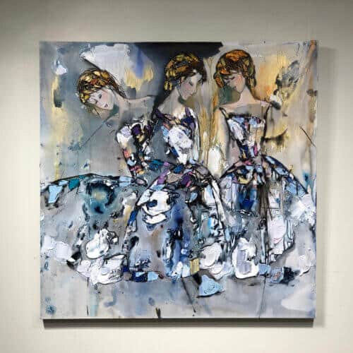 Abstract Ballerina Dancers – original acrylic on canvas by Maya Eventov, 40″ × 40″