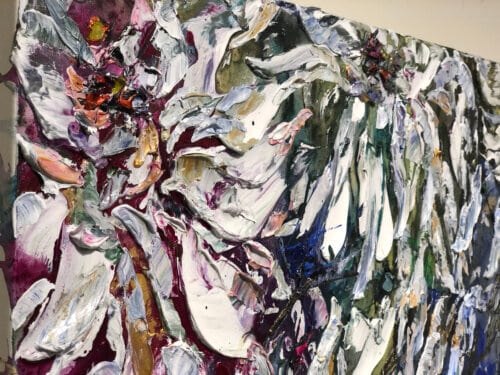 Abstract Floral – original acrylic on canvas by Maya Eventov, 20″ × 60″