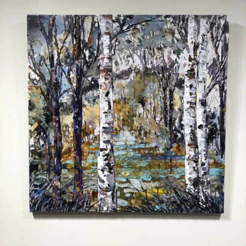 Abstract Landscape 2 – original acrylic on canvas by Maya Eventov, 30″ × 30″