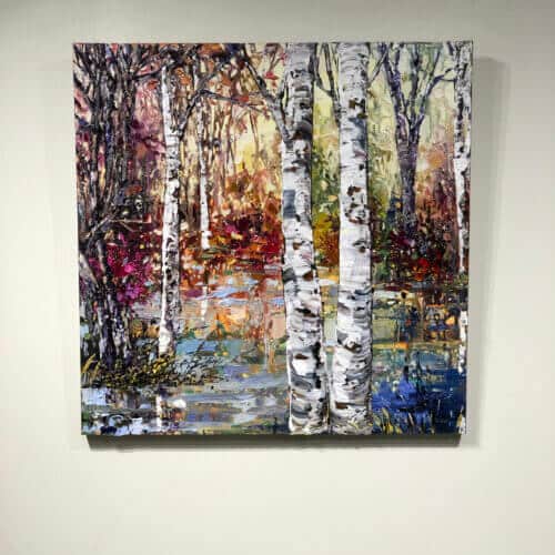 Abstract Landscape 1 – original acrylic on canvas by Maya Eventov, 30″ × 30″