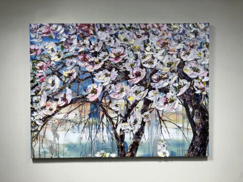 Flowering Magnolia – original acrylic on canvas by Maya Eventov, 48″ × 36″