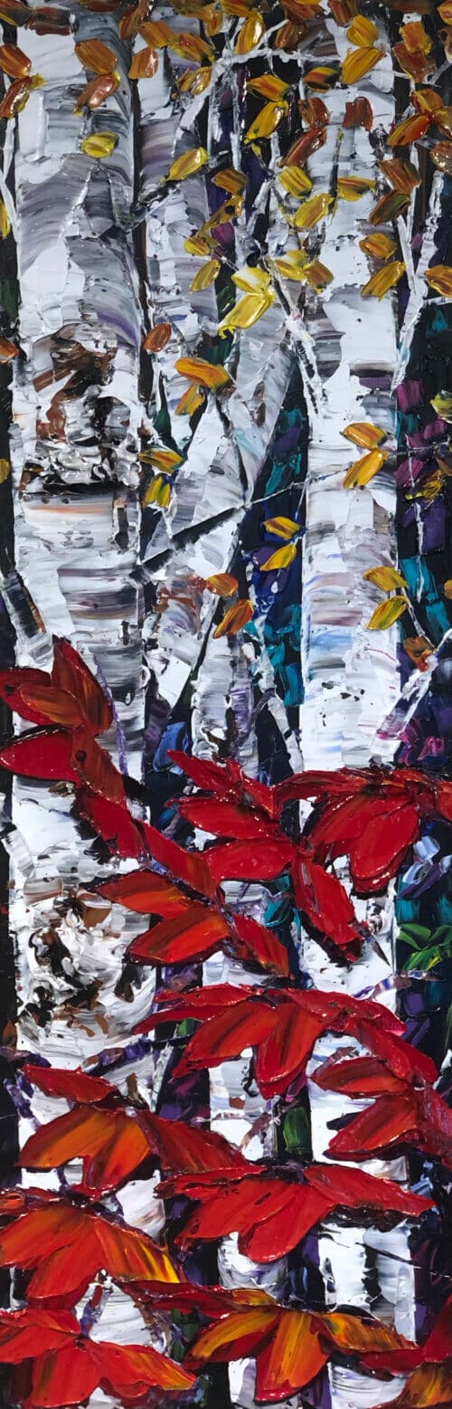 Night Birch – original acrylic on canvas by Maya Eventov, 40″ × 12″