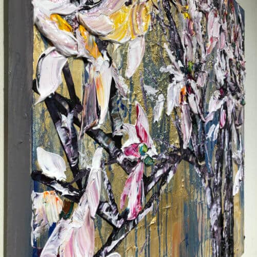 Abstract Magnolia – original acrylic on canvas by Maya Eventov, 24″ × 24″