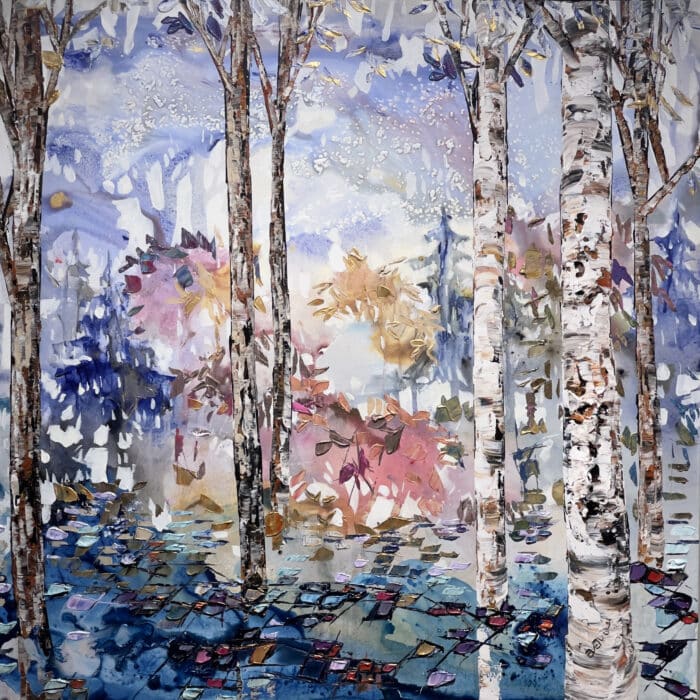 Maya Eventov Birch Spectrum Landscape 40x40 acrylic on canvas, palette-knife impasto