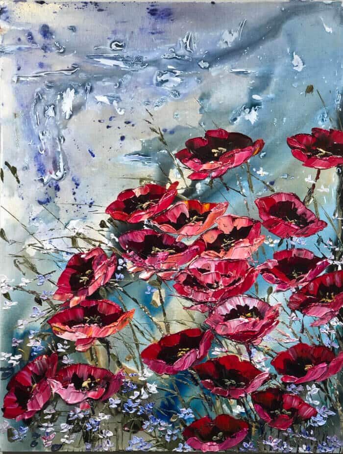 Poppies Medley – original acrylic on canvas by Maya Eventov, 40″ × 30″