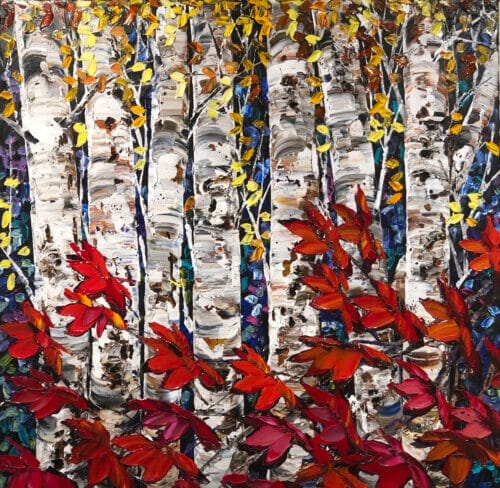 Birch, Night Birch – original acrylic on canvas by Maya Eventov, 40″ × 40″
