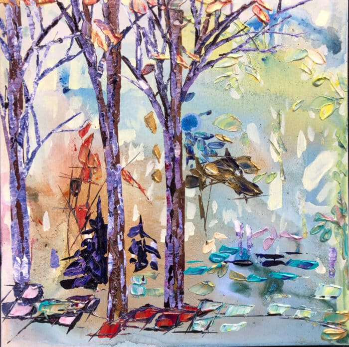 Spectrum Abstract Landscape 1 – original acrylic on canvas by Maya Eventov, 16″ × 16″