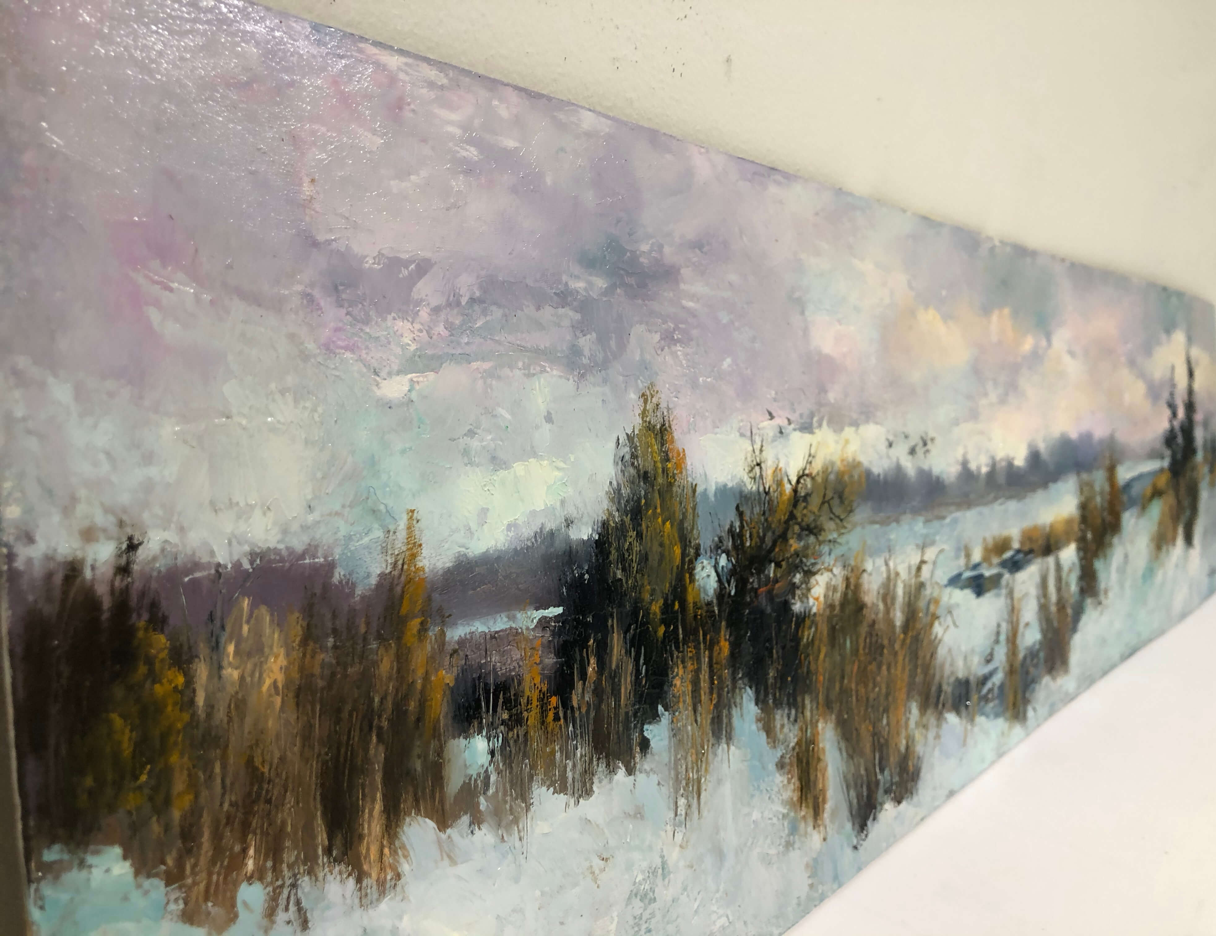 Marsh in Winter – original oil on panel by Sam Paonessa, 10″ × 39″