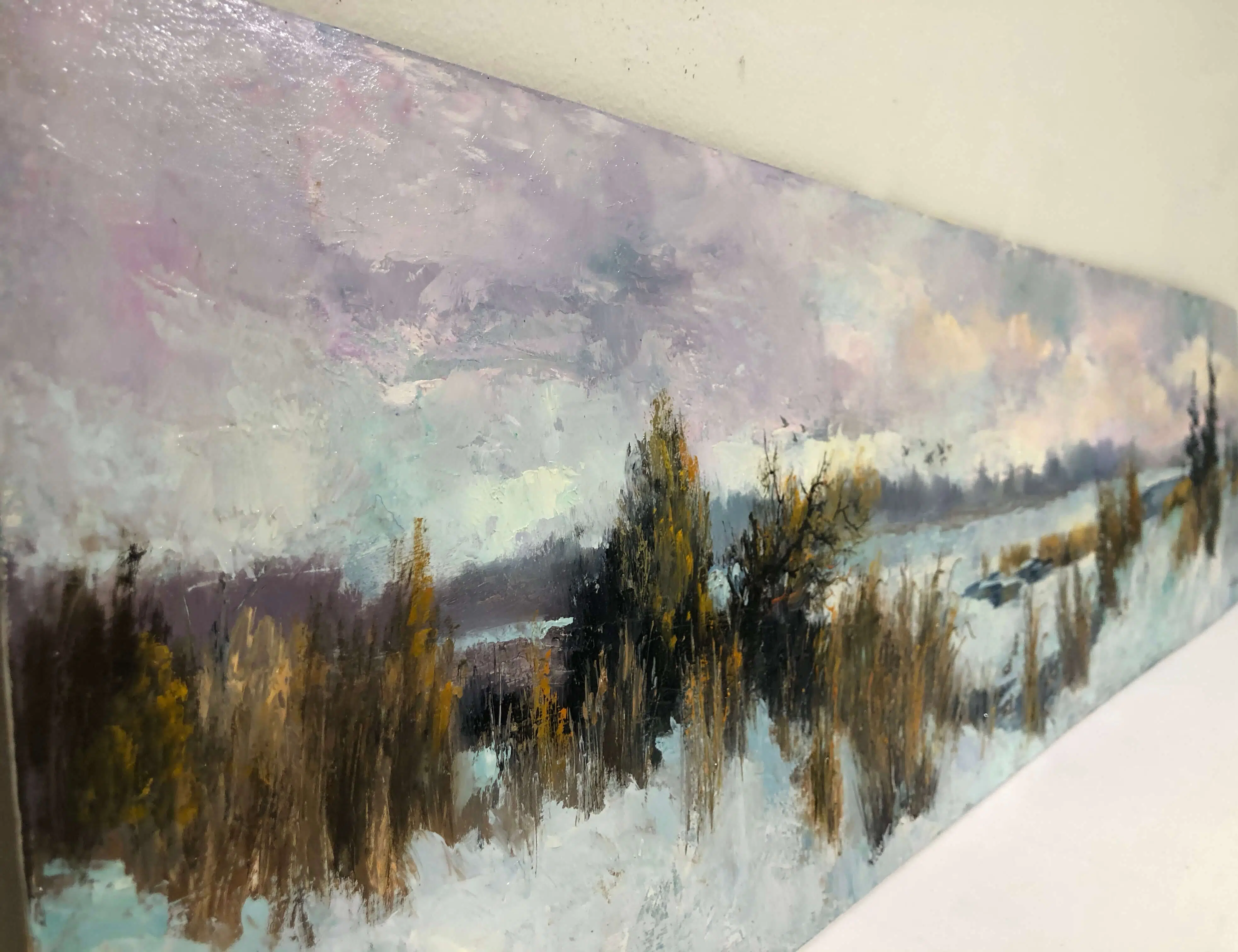 Marsh in Winter – original oil on panel by Sam Paonessa, 10″ × 39″
