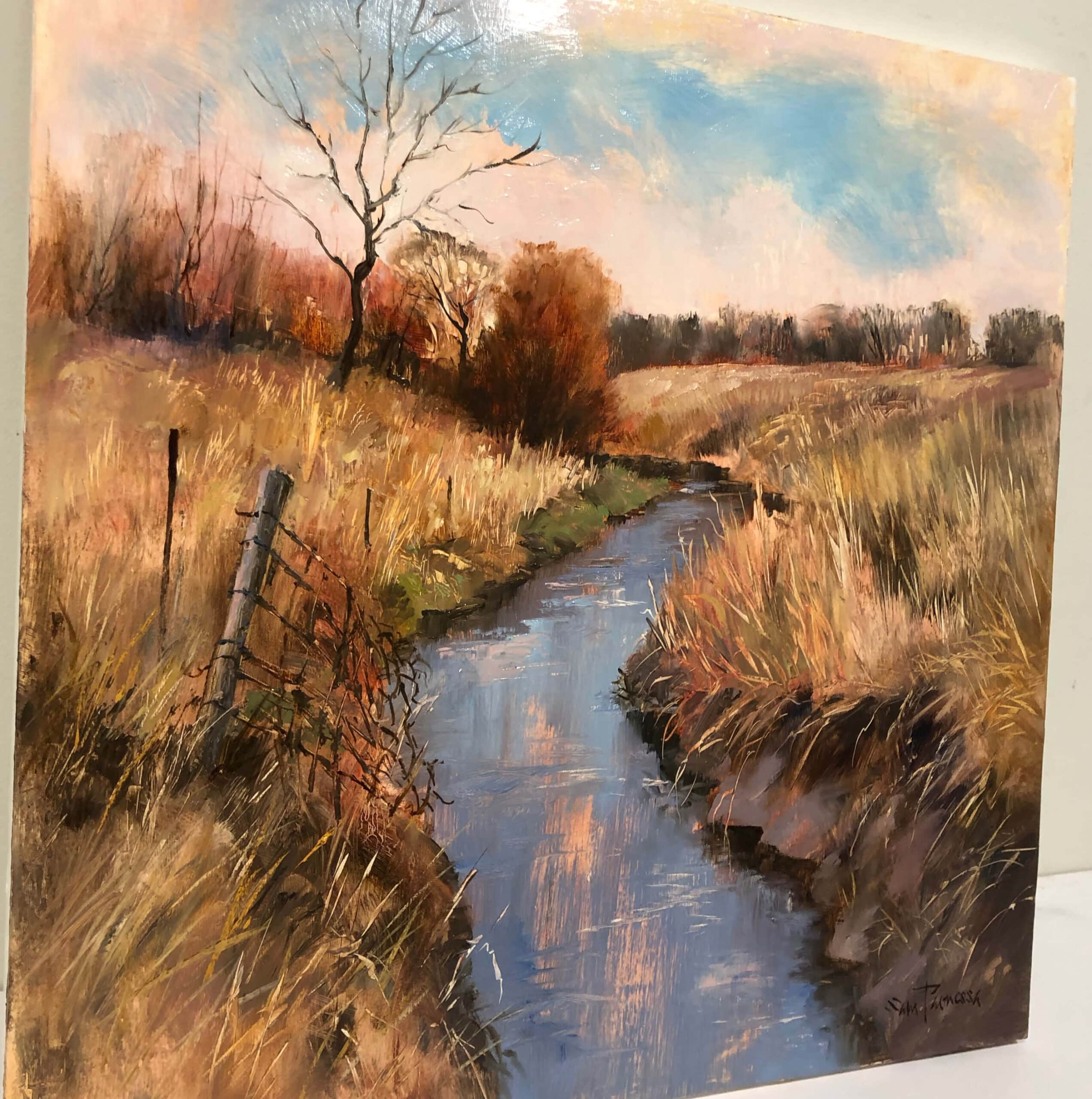 Rural Landscape Old Masters Palette – original oil on panel by Sam Paonessa, 18″ × 18″
