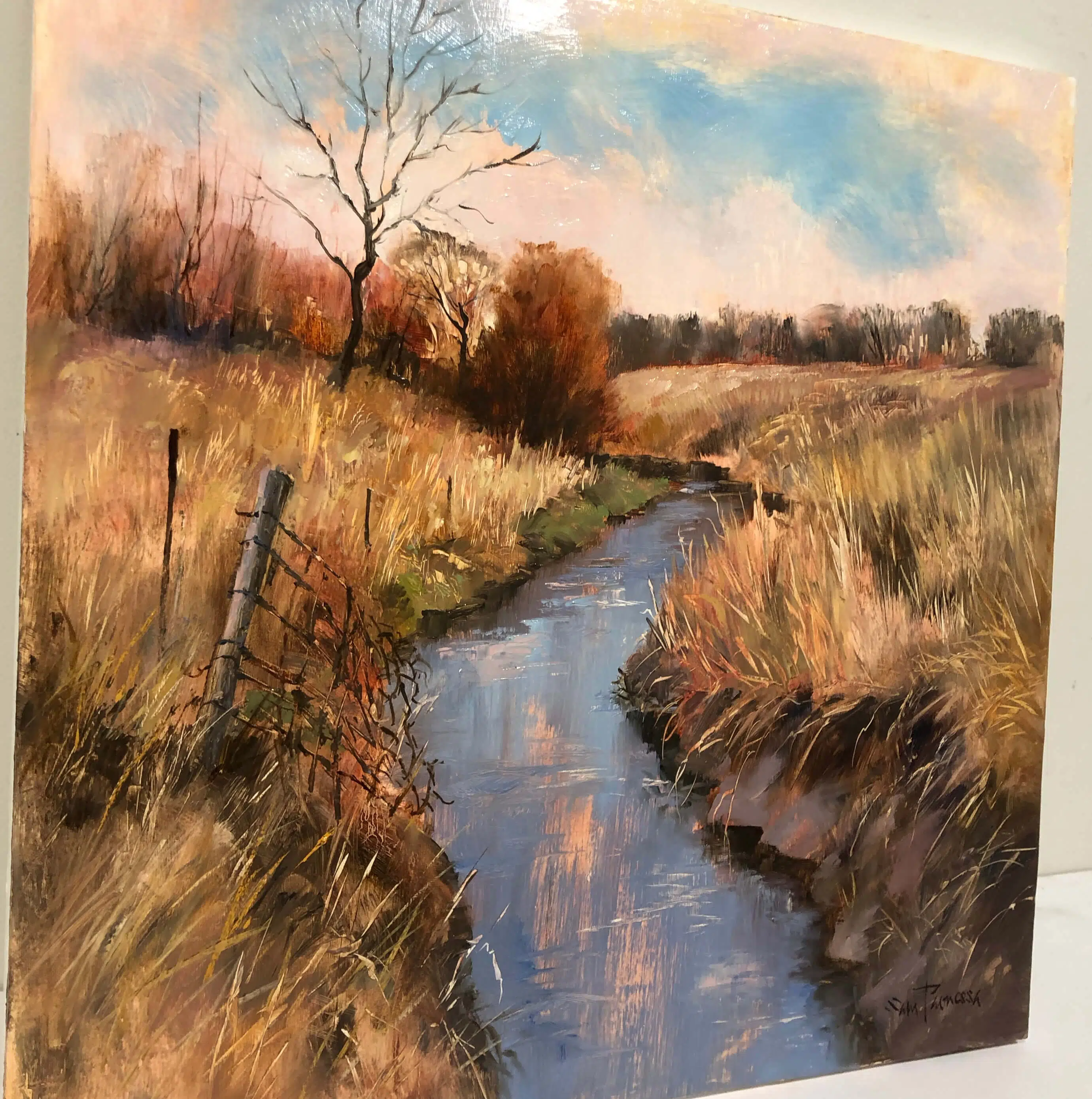 Rural Landscape Old Masters Palette – original oil on panel by Sam Paonessa, 18″ × 18″