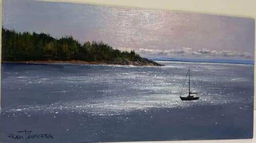Sparkling Tadoussac – original acrylic on panel by Sam Paonessa, 8″ × 16″