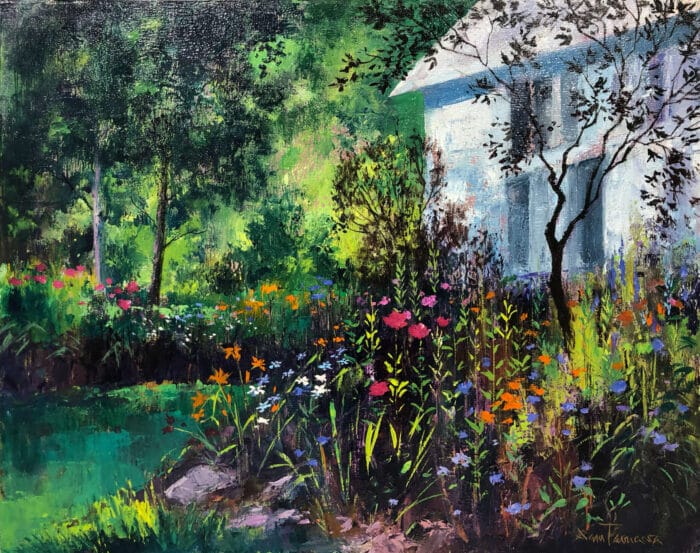 Summer Garden – original oil on panel by Sam Paonessa, 16″ × 20″