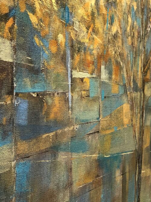 Sunshower Tree 4 – original acrylic on canvas by Fiona Hoop, 60″ × 48″