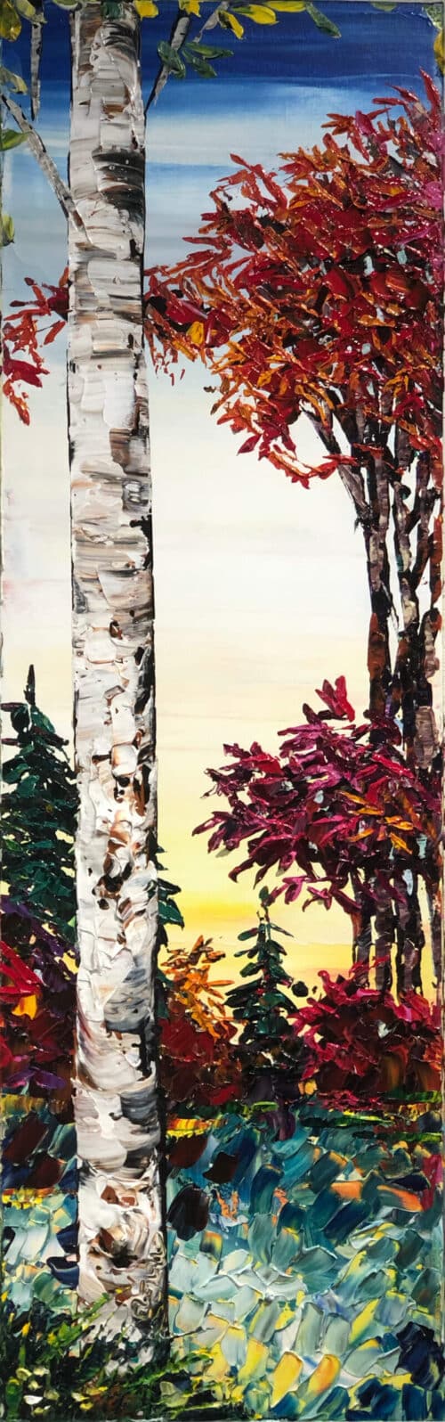 Birch – original acrylic on canvas by Maya Eventov, 40″ × 12″