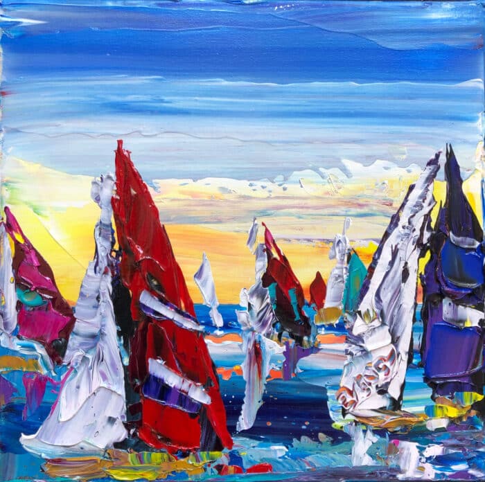 Mini Sail 11 – original acrylic on canvas by Maya Eventov, 12″ × 12″