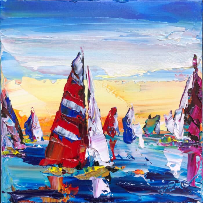 Mini Sail 9 – original acrylic on canvas by Maya Eventov, 12″ × 12″