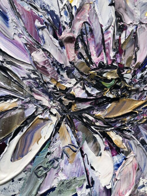 Floral White Spectrum – original acrylic on canvas by Maya Eventov, 22″ × 60″