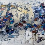 Abstract Cobalt Currents – original acrylic on canvas by Maya Eventov, 30″ × 60″