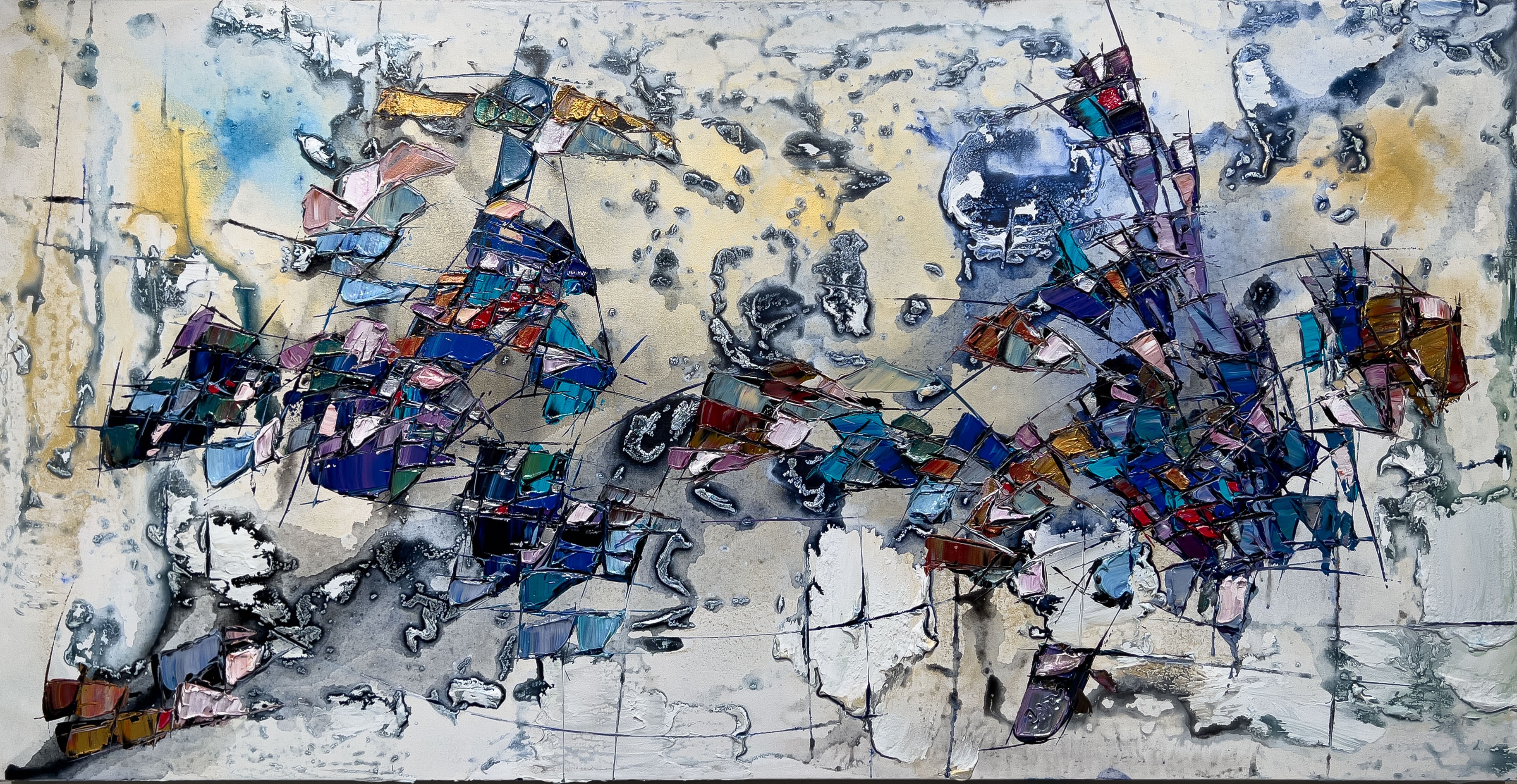 Maya Eventov Abstract 3 30×60 acrylic on canvas, palette-knife impasto