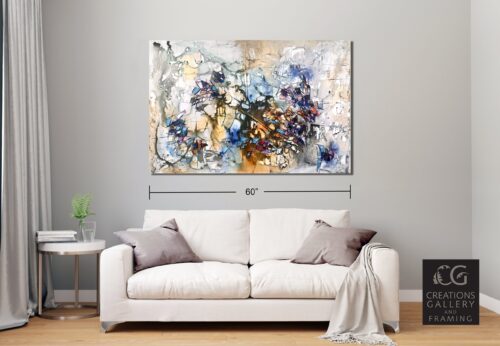 Abstract 7 – original acrylic on canvas by Maya Eventov, 40″ × 60″ — shown in a room setting
