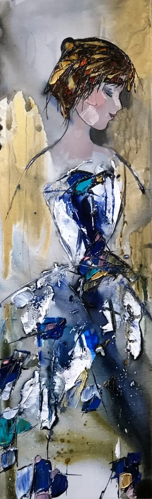 Ballerina 1 40×12 L – original acrylic on canvas by Maya Eventov, 40″ × 12″