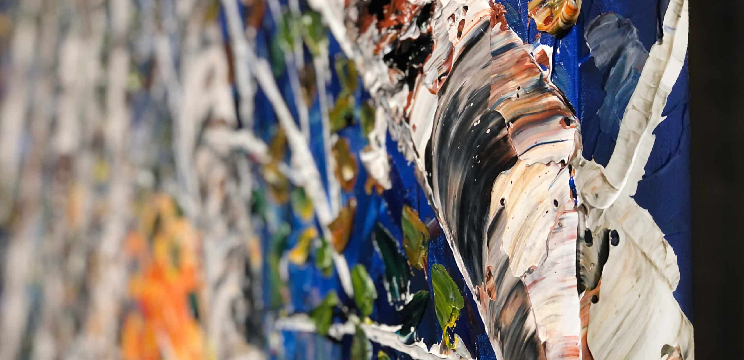 Birch Looking Up Forests Glow – original acrylic on canvas by Maya Eventov, 30″ × 60″