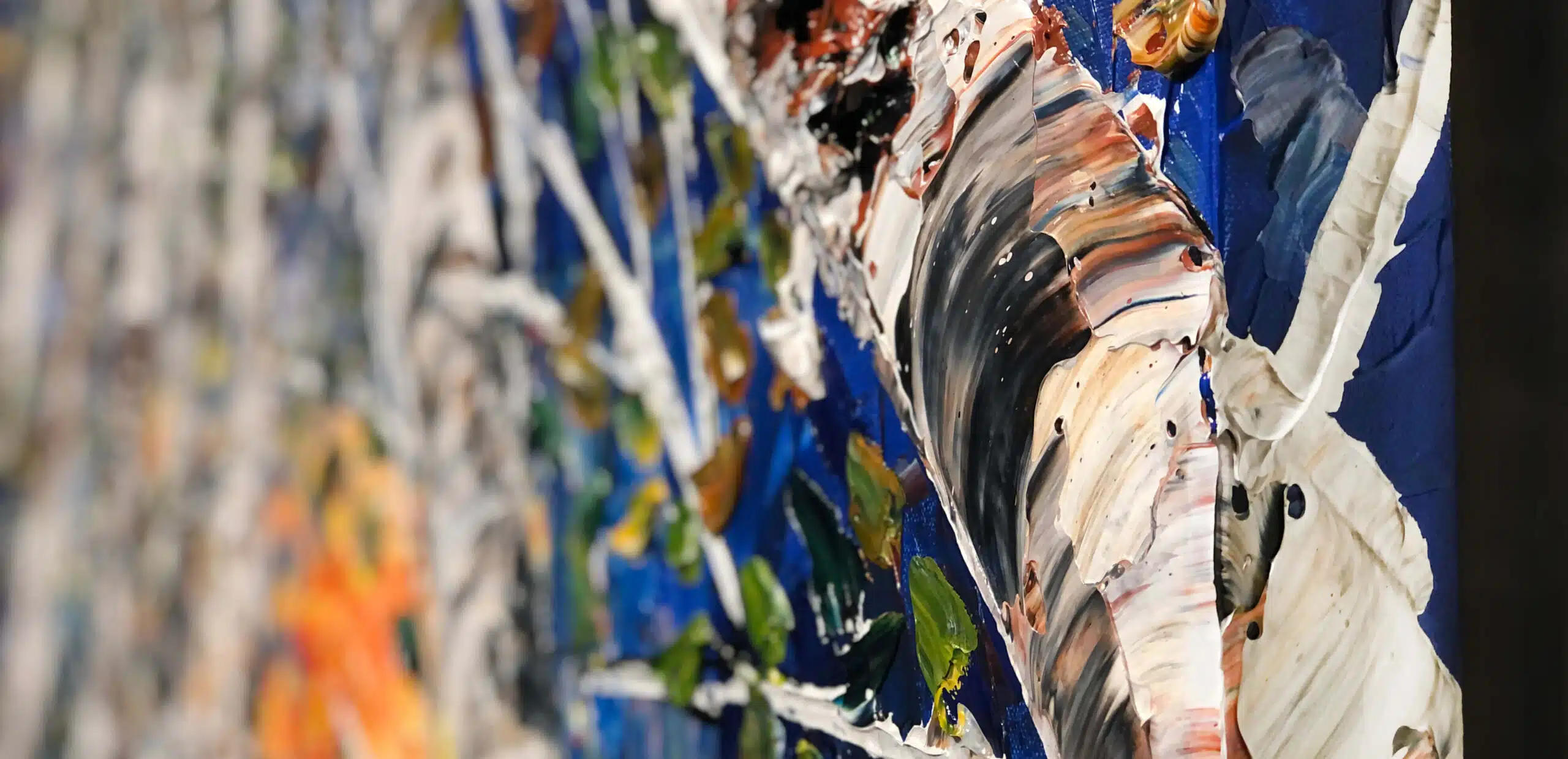 Birch Looking Up Forests Glow – original acrylic on canvas by Maya Eventov, 30″ × 60″