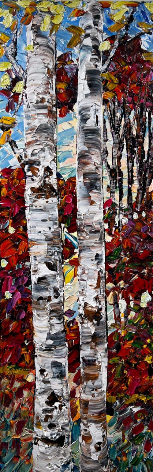 Birch Forest 1 – original acrylic on canvas by Maya Eventov, 40″ × 12″
