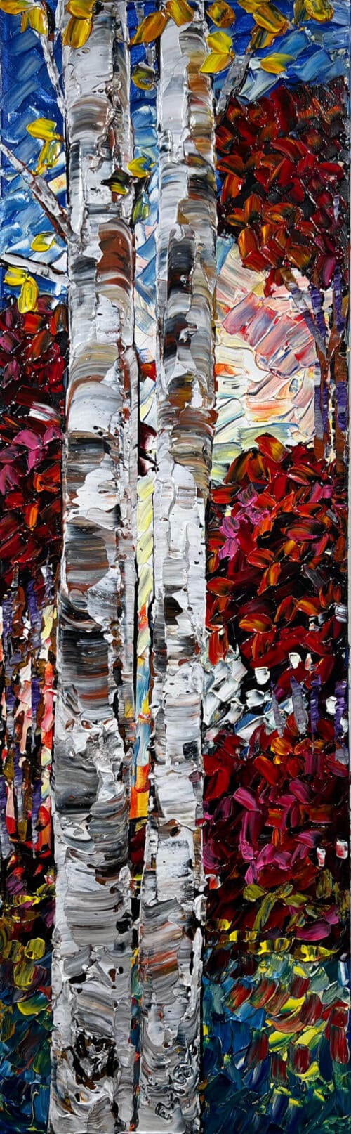 Birch Forest 2 – original acrylic on canvas by Maya Eventov, 40″ × 12″