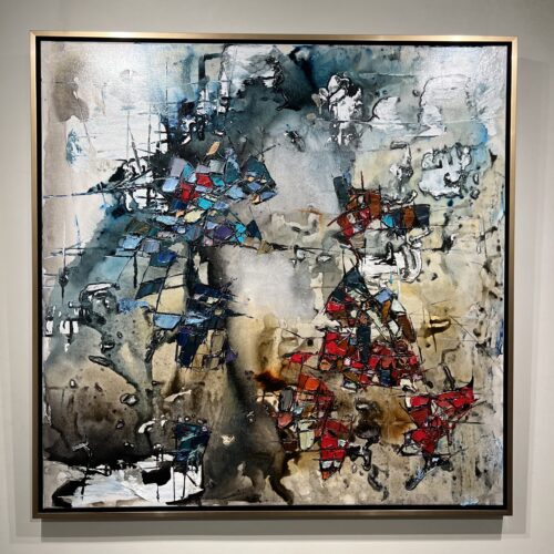 Abstract 5 – original acrylic on canvas by Maya Eventov, 48″ × 48″ — framed view