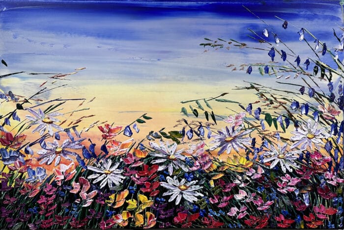 Maya Eventov Floral Fields A Bloom 24x36, original on canvas, acrylic palette-knife, floral