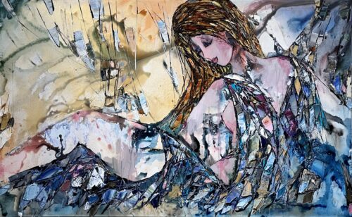 Abstract Nude – original acrylic on canvas by Maya Eventov, 30″ × 48″