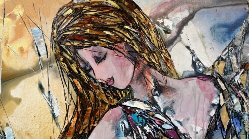 Abstract Nude – original acrylic on canvas by Maya Eventov, 30″ × 48″