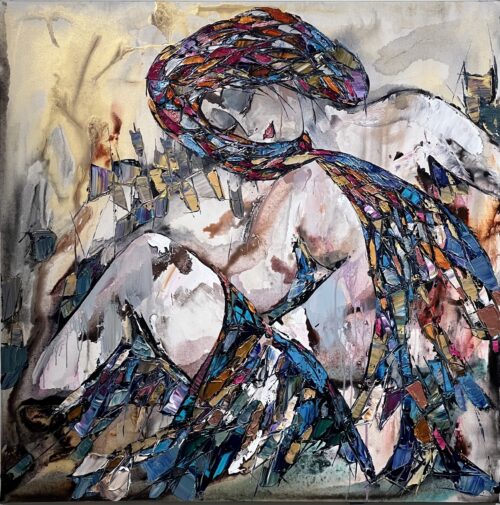 Abstract Nude – original acrylic on canvas by Maya Eventov, 40″ × 40″