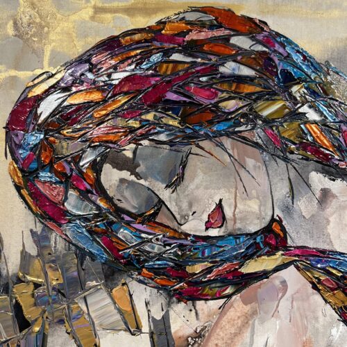 Abstract Nude – original acrylic on canvas by Maya Eventov, 40″ × 40″