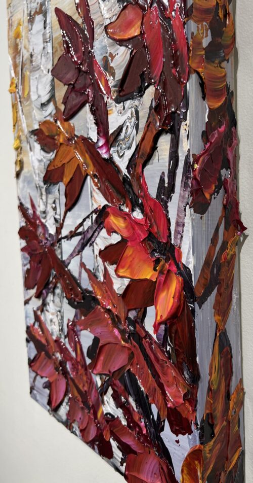 Birch In Gray Schade – original acrylic on canvas by Maya Eventov, 40″ × 12″