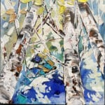 Maya Eventov "Spectrum Birch Looking Up 5" 12x12 original on canvas, acrylic palette-knife, birch forest